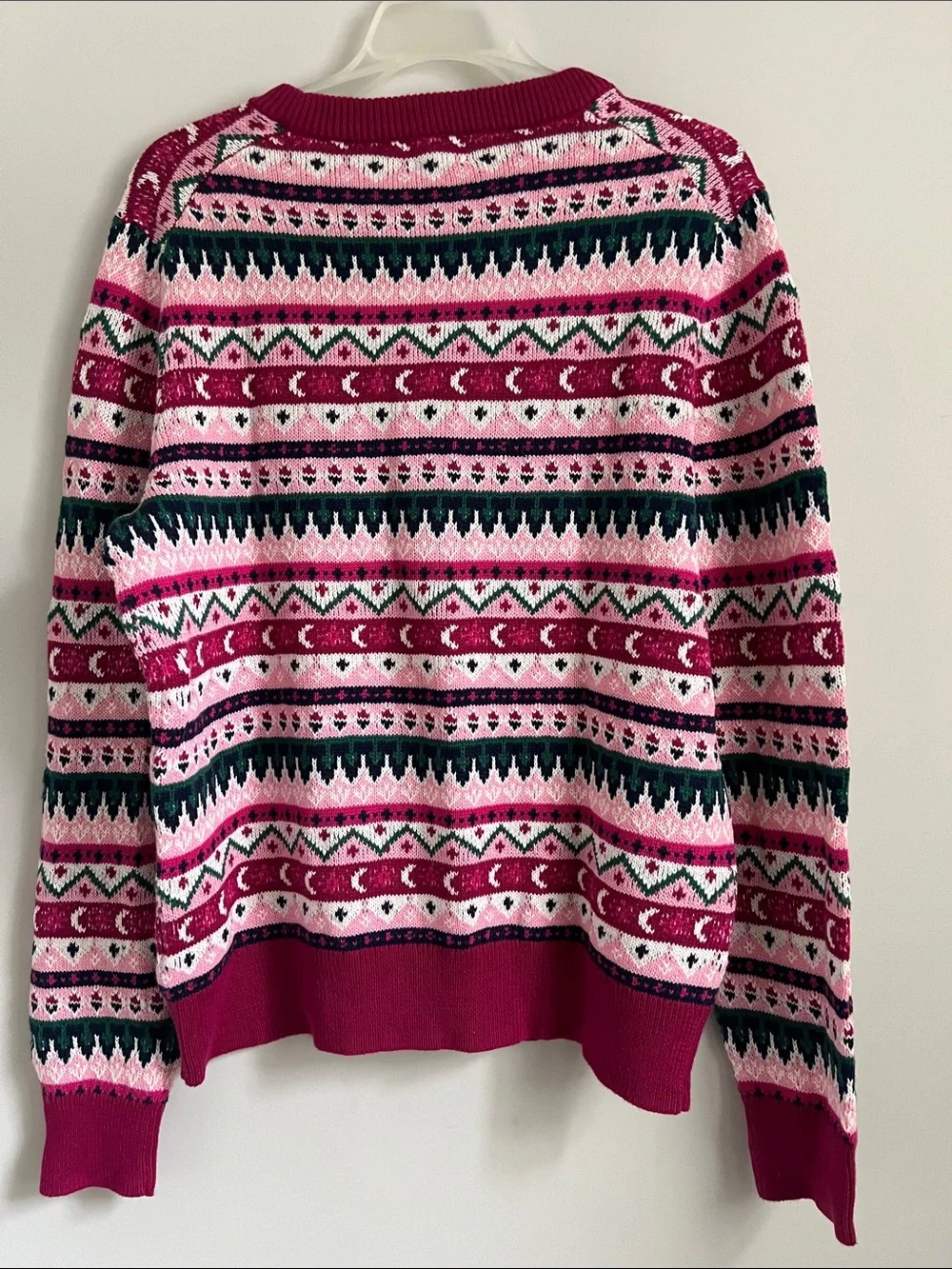 J. Crew Pink & Green Fair Isle Crewneck Sweater
